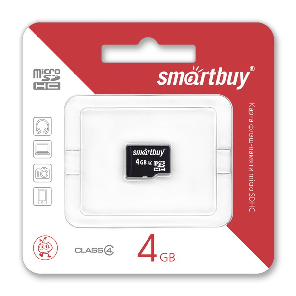 Карта памяти MicroSD 4 GB Smart Buy Class 4 без адаптера
