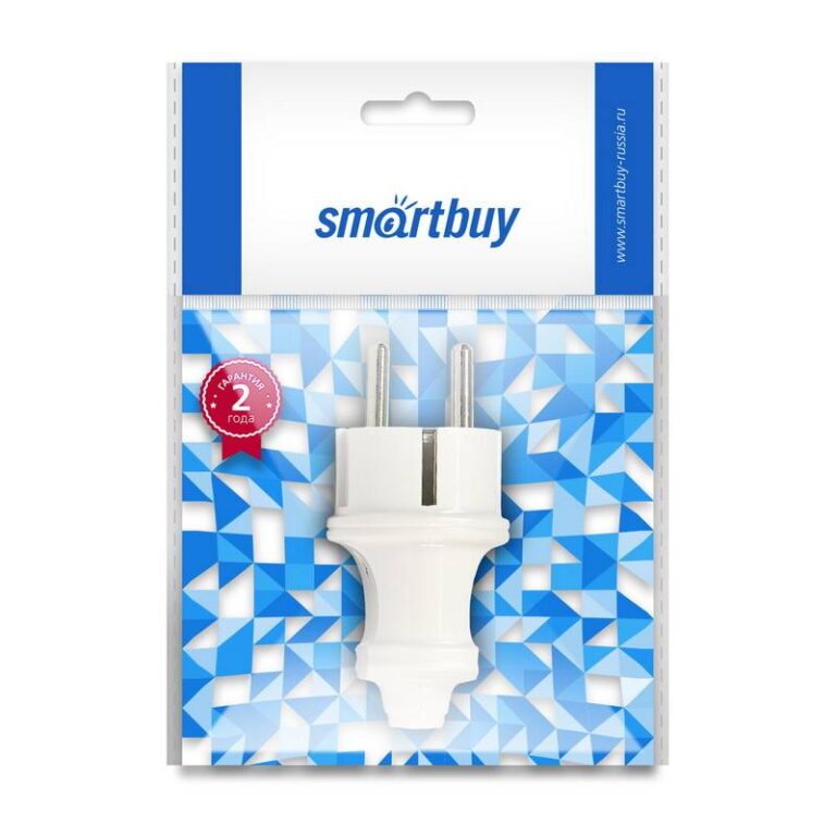 Вилка Smartbuy, прямая с заземлением белая 16А 250В (SBE-16-P01-w)