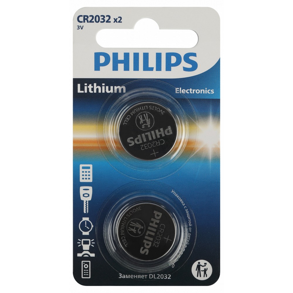 Батарейки Philips CR2032P2/51 литиевые 2шт. CR2032,2BL (2/40/400/56000) Батарейки Philips CR2032P2/51 литиевые 2шт. CR2032,2BL (2/40/400/56000)