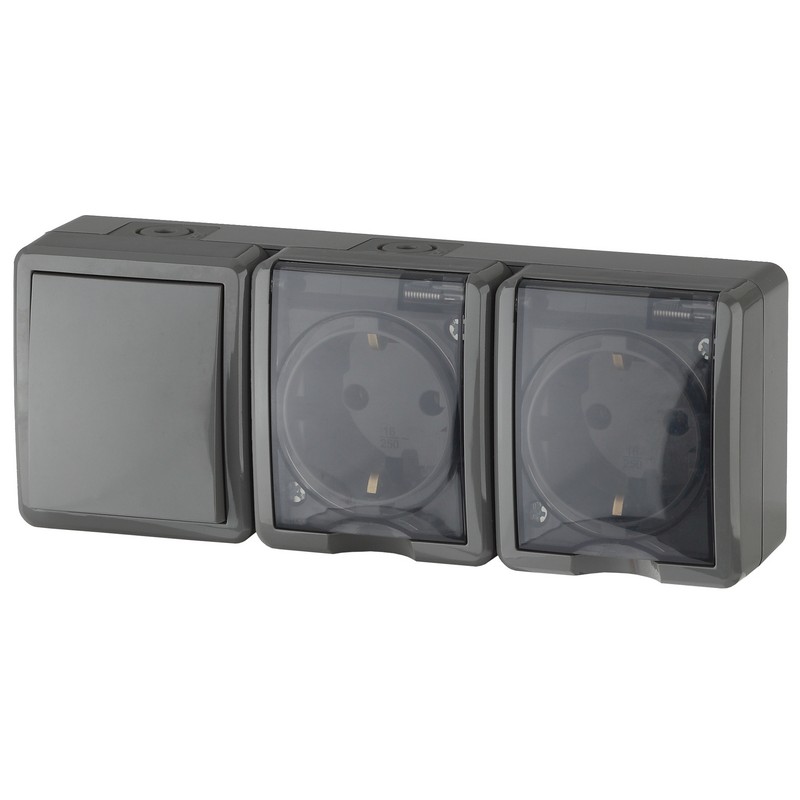 11-7403-03 ЭРА Блок две розетки+выключатель IP54, 16A(10AX)-250В, ОУ, Эра Эксперт, серый (5/50/900) 11-7403-03 ЭРА Блок две розетки+выключатель IP54, 16A(10AX)-250В, ОУ, Эра Эксперт, серый (5/50/900)