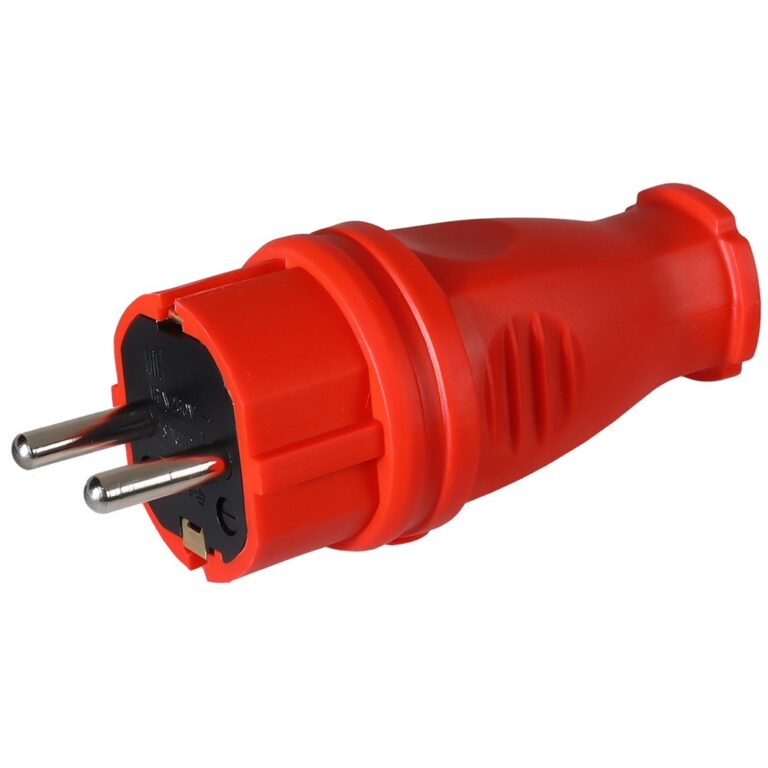 Вилка прямая каучуковая 230В, 2P+PE, 16A, IP44, красная (SBE-16-P07-Rr)