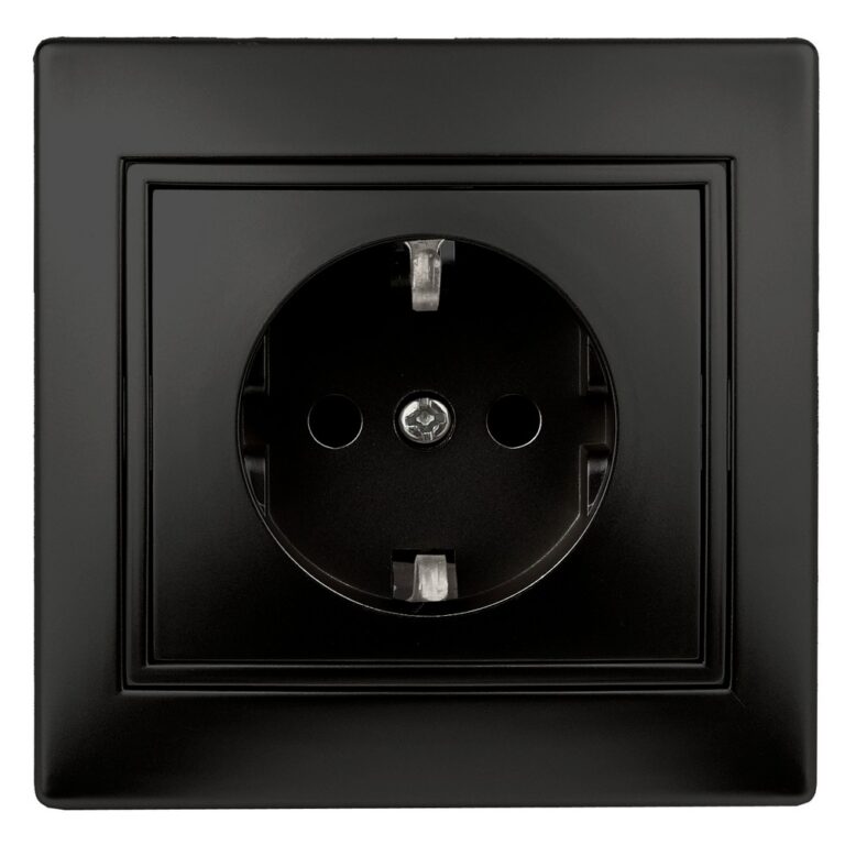 Розетка Intro Plano 1-206-05 с заземлением 2P+E Schuko со шторками, 16А-250В, IP20, СУ, антрацит