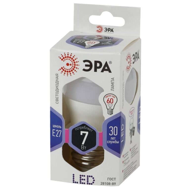 Лампочка светодиодная ЭРА STD LED P45-7W-860-E27 E27 / Е27 7Вт шар холодный дневной свет