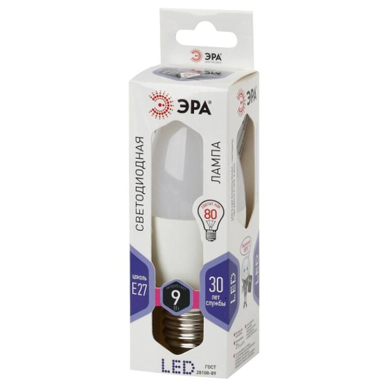 Лампочка светодиодная ЭРА STD LED B35-9W-860-E27 E27 / Е27 9Вт свеча холодный дневной свет