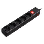 Сетевой фильтр 16А, 3500 Вт, 5 гнезд, с з/ш, земля, ПВС 3x1.0 мм², 3,0 м, черный (SBSP-5-30-K)