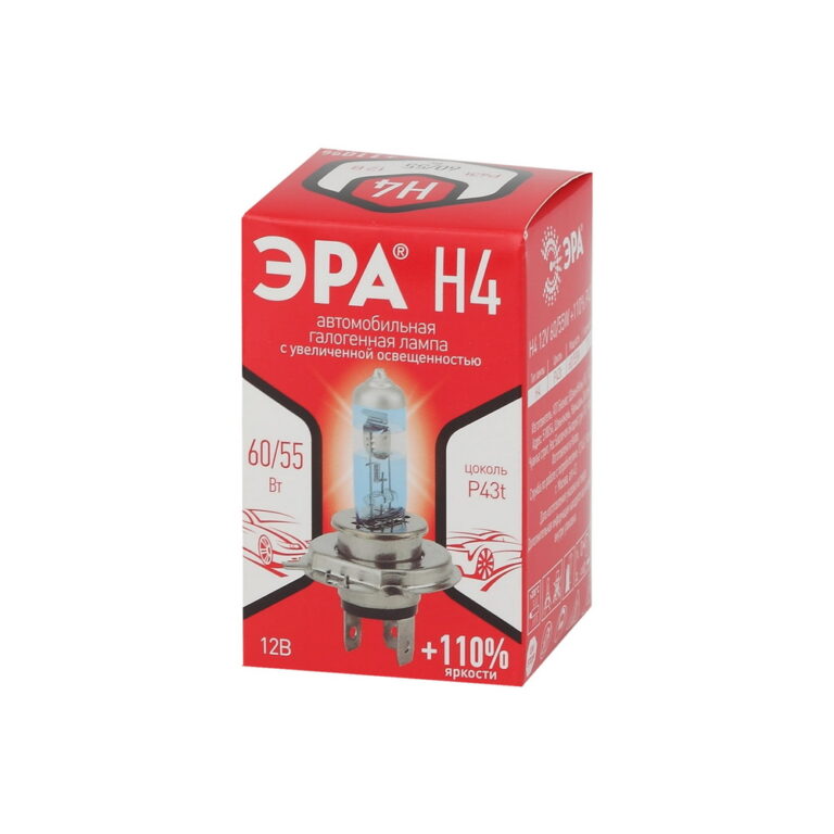 Лампы АВТОМОБИЛЬНЫЕ_57 напр ЭРА Автолампа   H4 12V 55W +110% P43t (лампа головного света)