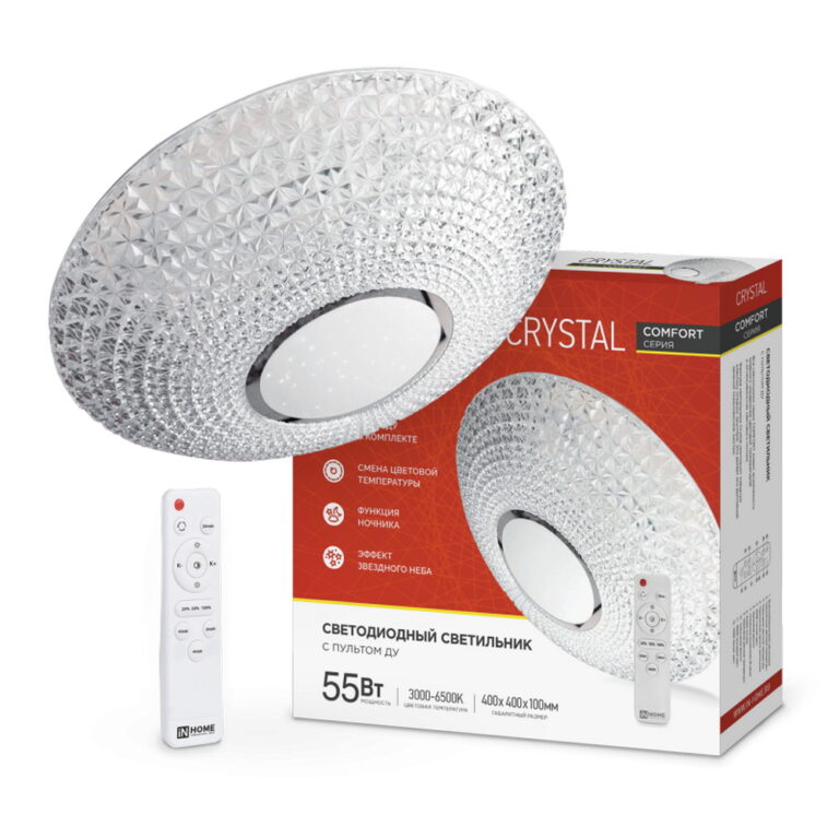 Светильник светодиодный COMFORT CRYSTAL 55Вт 230В 3000-6500K 4400Лм 400x100мм с пультом ДУ IN HOME