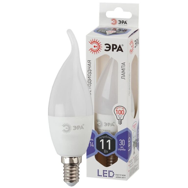 Лампочка светодиодная ЭРА STD LED BXS-11W-860-E14 E14 / Е14 11Вт свеча на ветру холодный дневной свет