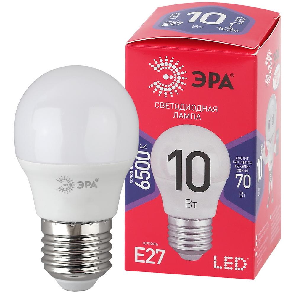 Лампочка светодиодная ЭРА RED LINE LED P45-10W-865-E27 R E27 / Е27 10Вт шар холодный дневной свет Лампочка светодиодная ЭРА RED LINE LED P45-10W-865-E27 R E27 / Е27 10Вт шар холодный дневной свет