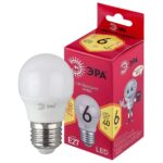 Лампочка светодиодная ЭРА RED LINE LED P45-6W-827-E27 R E27 / Е27 6Вт шар теплый белый свет