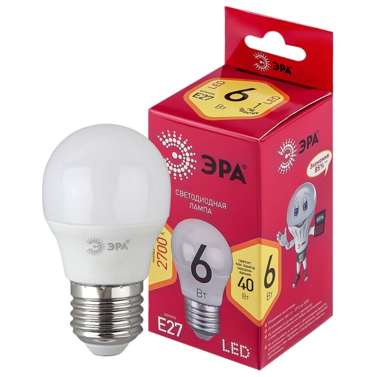 Лампочка светодиодная ЭРА RED LINE LED P45-6W-827-E27 R E27 / Е27 6Вт шар теплый белый свет