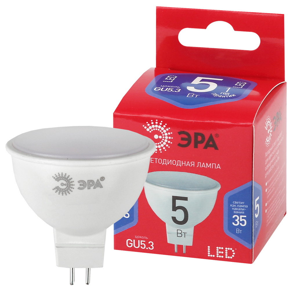 Лампочка светодиодная ЭРА RED LINE LED MR16-5W-865-GU5.3 R GU5.3 5 Вт софит холодный дневной свет Лампочка светодиодная ЭРА RED LINE LED MR16-5W-865-GU5.3 R GU5.3 5 Вт софит холодный дневной свет