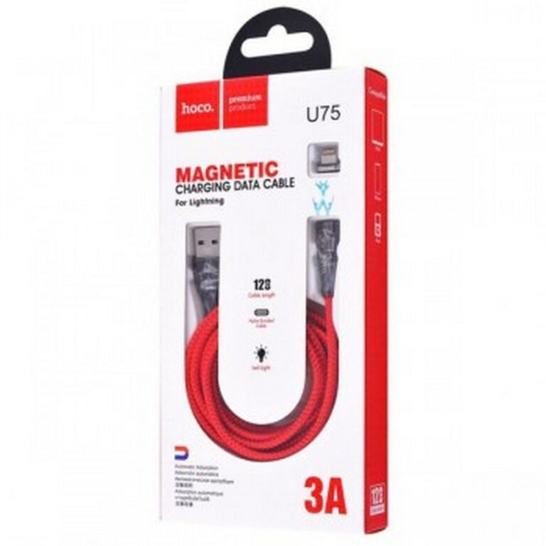 Кабель USB - микро USB HOCO U75, Blaze magnetic, 1.2м, круглый, 3.0A, нейлон, магнитный, с индикатором, цвет: красный