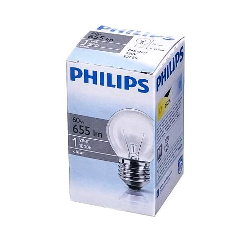 Лампа накаливания Philips Р45 60W E27 230V шарик Cl