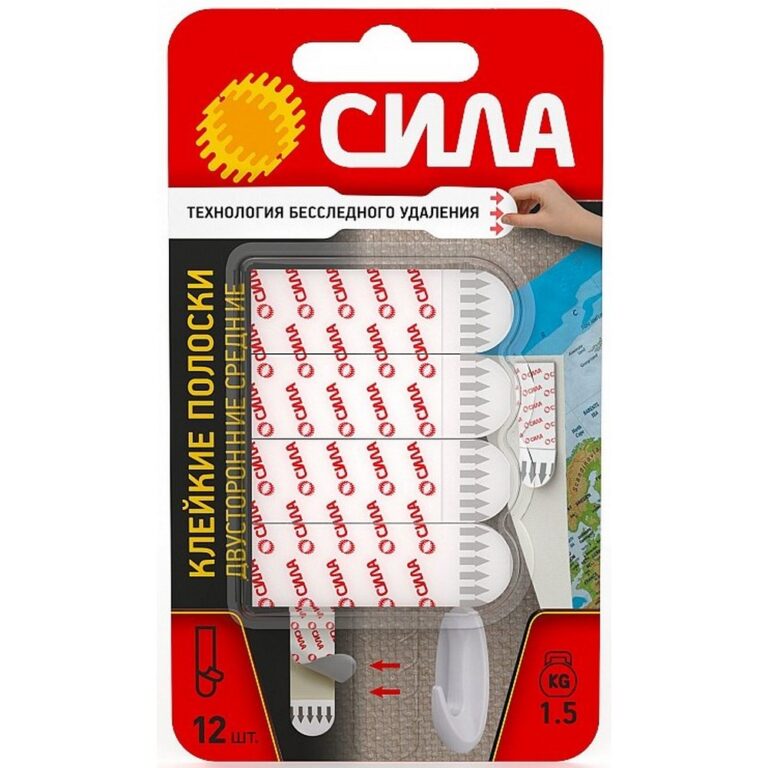 Клейкие полоски СИЛА SDSS-M-W12 двусторонние сменные средние 12 шт, до 1,5 кг белые