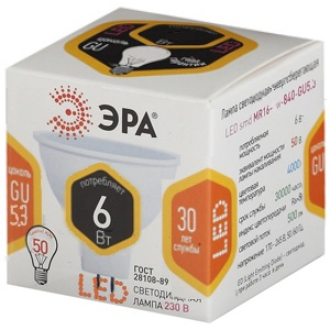 Лампочка светодиодная ЭРА STD LED MR16-6W-827-GU5.3 GU5.3 6Вт софит теплый белый свет (размер кор.)