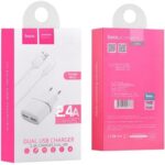 Сетевое З/У HOCO C12 2USB 2.4A с кабелем microUSB белый (1/10/100)