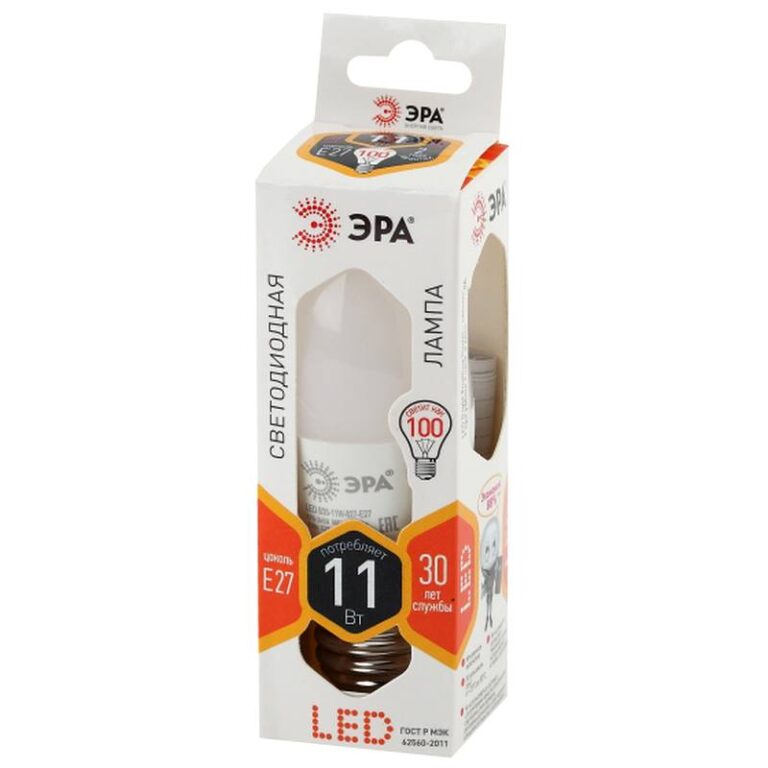 Лампочка светодиодная ЭРА STD LED B35-11W-827-E27 E27 / Е27 11Вт свеча теплый белый свет