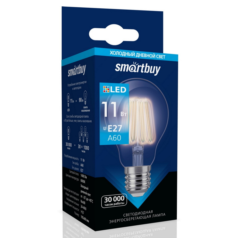 Светодиодная (LED)FIL Лампа Smartbuy-A60-11W/6000/E27 (SBL-A60F-11-60K-E27) Светодиодная (LED)FIL Лампа Smartbuy-A60-11W/6000/E27 (SBL-A60F-11-60K-E27)