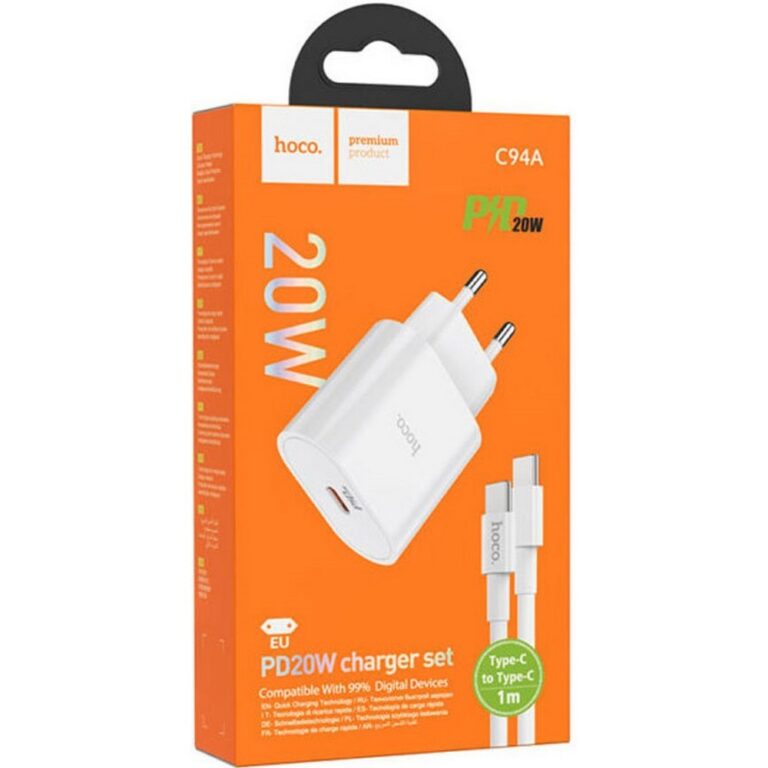 Блок питания сетевой 1Type-C HOCO C94A,3000mA.QC3.0,QC2.0,FCP,кабель Type-C белый(1/12/120)