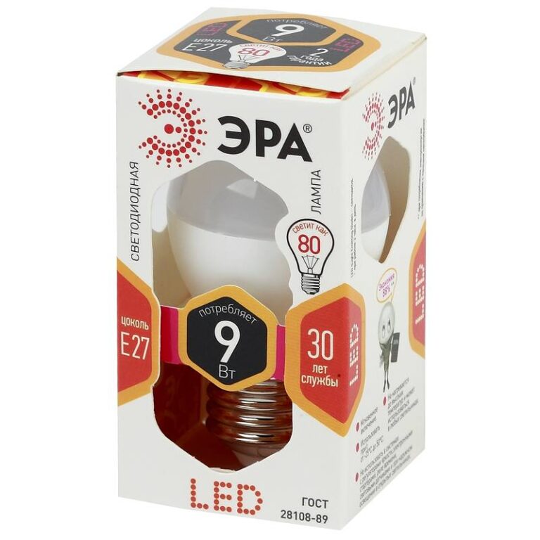 Лампочка светодиодная ЭРА STD LED P45-9W-827-E27 E27 / Е27 9Вт шар теплый белый свет