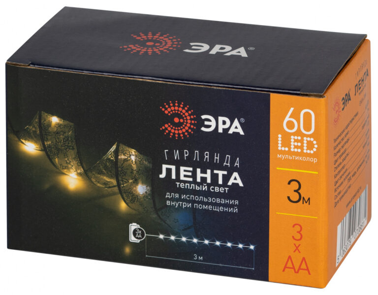 Светодиодная новогодняя гирлянда ЭРА ENIN-30W нить Лента декоративная теплый свет 3 м 30 microled IP20