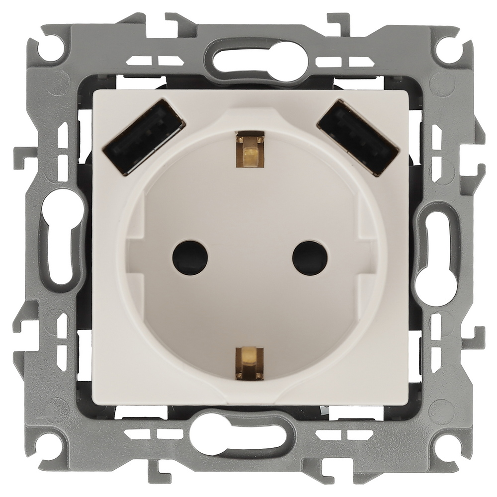 12-4109-02 ЭРА Розетка 2P+E 16A-250В, штор. с 2xUSB 5В-3А, Эра12, слоновая кость (10/100/2000) 12-4109-02 ЭРА Розетка 2P+E 16A-250В, штор. с 2xUSB 5В-3А, Эра12, слоновая кость (10/100/2000)