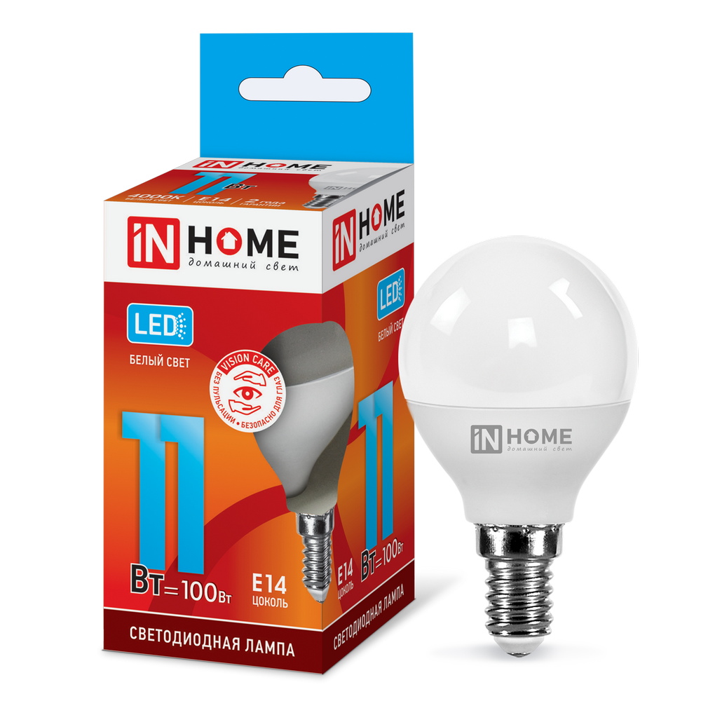 Лампа светодиодная LED-ШАР-VC 11Вт 230В Е14 4000К 990Лм IN HOME Лампа светодиодная LED-ШАР-VC 11Вт 230В Е14 4000К 990Лм IN HOME