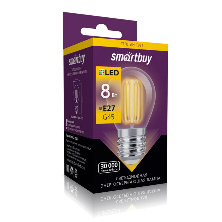 Светодиодная (LED) Лампа FIL Smartbuy-G45-8W/3000/E27 (SBL-G45F-8-30K-E27)