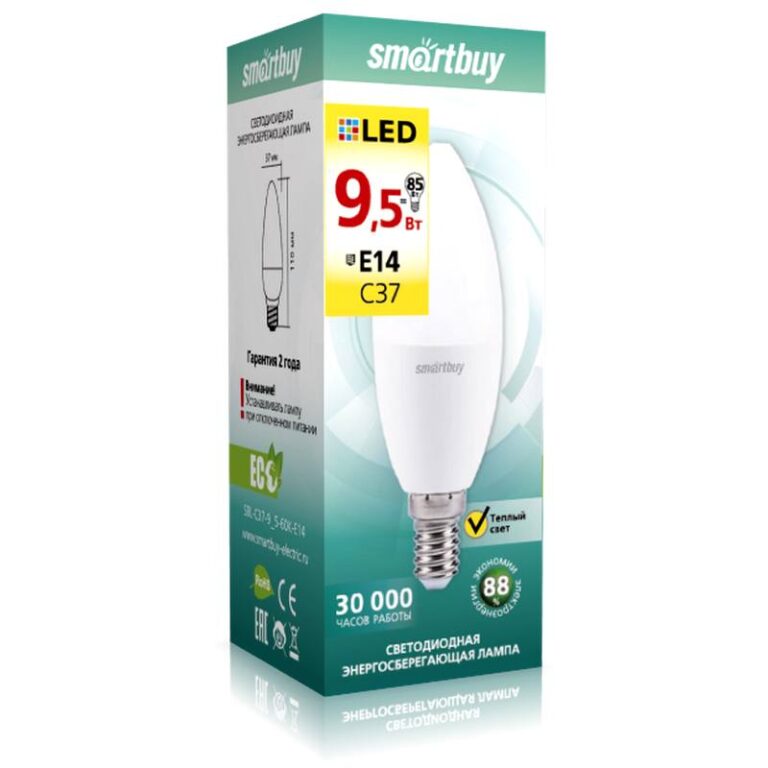 Светодиодная (LED) Лампа Smartbuy-C37-9,5W/3000 (SBL-C37-9_5-30K-E14)
