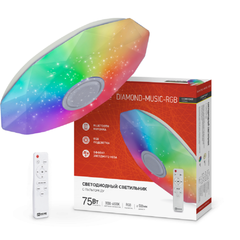 Светильник светодиодный COMFORT DIAMOND-MUSIC-RGB 75Вт 230В 3000-6500K 6000Лм 500x100мм с пультом дистанционного управления IN HOME