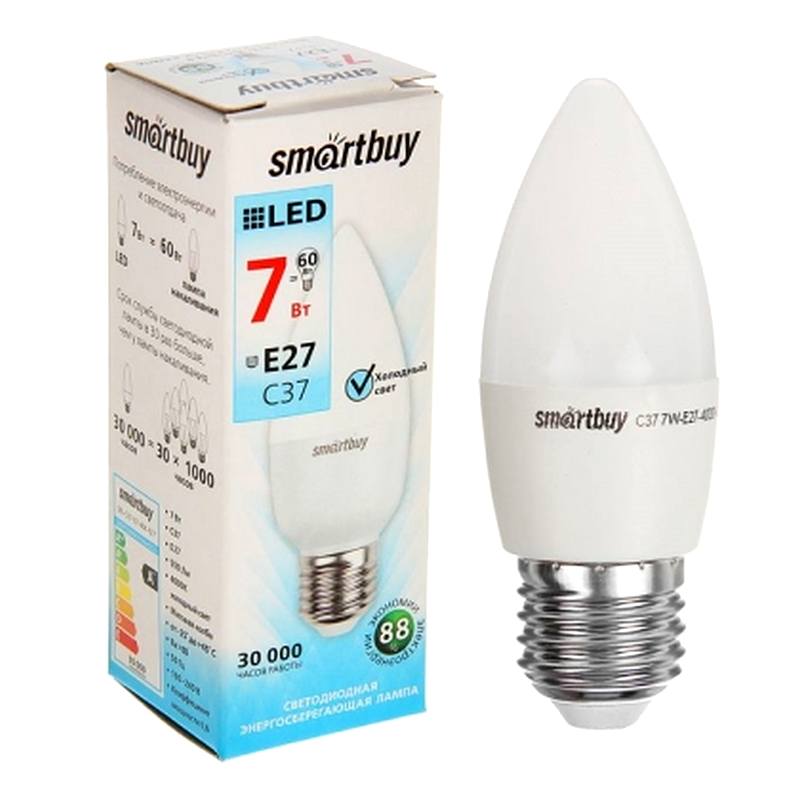 Светодиодная (LED) Лампа Smartbuy-C37-07W/4000/E27 (SBL-C37-07-40K-E27) Светодиодная (LED) Лампа Smartbuy-C37-07W/4000/E27 (SBL-C37-07-40K-E27)
