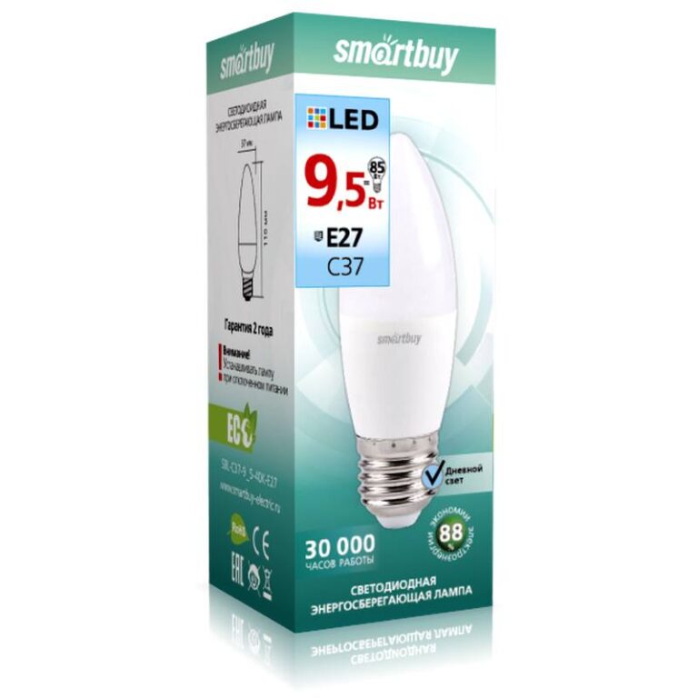 Светодиодная (LED) Лампа Smartbuy-C37-9,5W/4000 (SBL-C37-9_5-40K-E27)