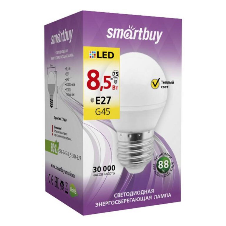 Светодиодная (LED) Лампа Smartbuy-G45-8,5W/3000/E27 (SBL-G45-8_5-30K-E27)