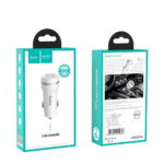 Блок питания автомобильный 2 USB HOCO, Z27 Staunch, 2400mA, кабель Lightning 1м, пластик, белый