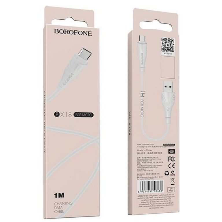 Кабель USB - микро USB Borofone BX18 Optimal, 1.0м, круглый, 1.6A, ПВХ, цвет: белый
