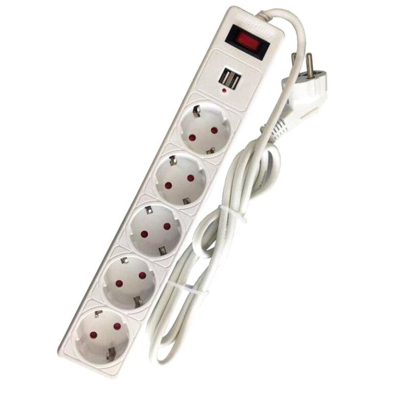 Сетевой фильтр с USB, 10А, 2 200 Вт, 5 розеток, длина 1,8 м, белый (SBSP-18U-W)/45