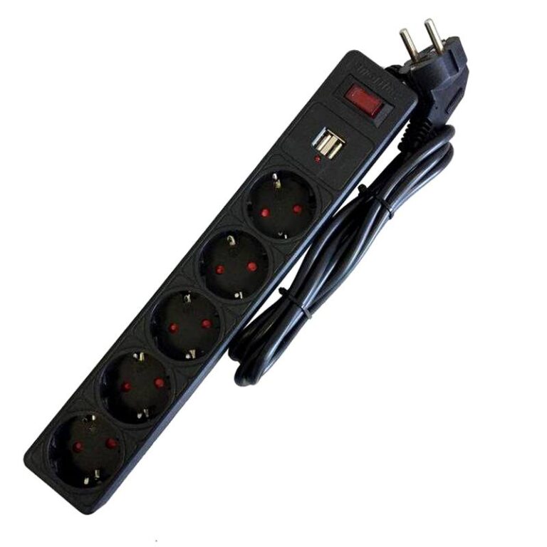 Сетевой фильтр с USB, 10А, 2 200 Вт, 5 розеток, длина 1,8 м, черный (SBSP-18U-K)/45