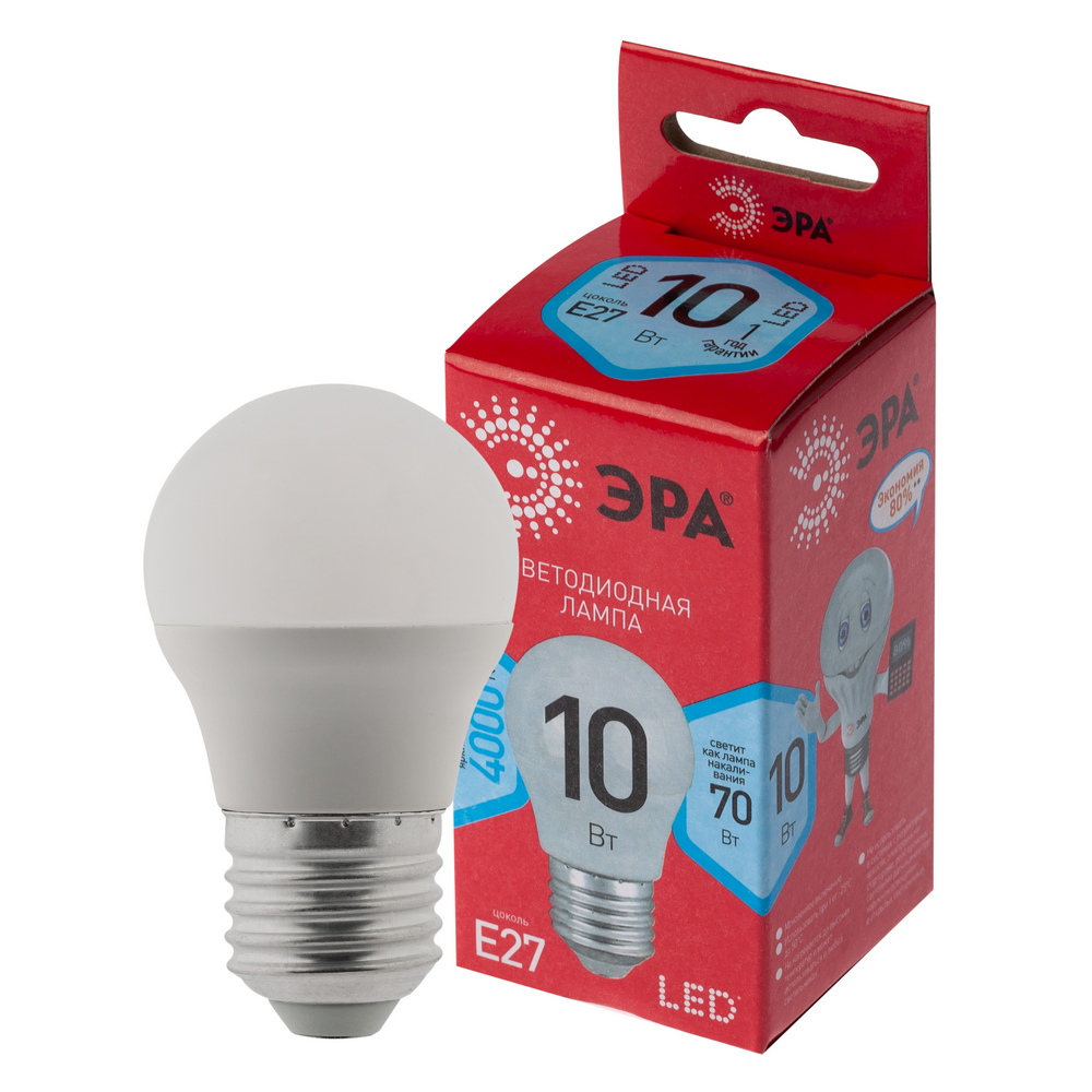 Лампочка светодиодная ЭРА RED LINE LED P45-10W-840-E27 R Е27 / E27 10Вт шар нейтральный белый свет Лампочка светодиодная ЭРА RED LINE LED P45-10W-840-E27 R Е27 / E27 10Вт шар нейтральный белый свет