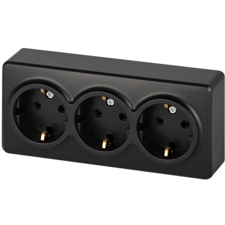 11-2208-05 ЭРА Розетка 3х2P+E Schuko, 16A-250В, IP20, ОУ, ЭРА Эксперт, антрацит (1/6/60)