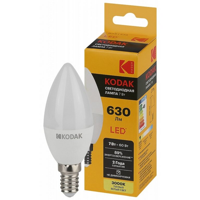 Лампочка светодиодная Kodak LED KODAK B35-7W-830-E14 E14 / Е14 7Вт свеча теплый белый свет