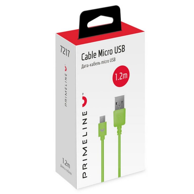 Дата-кабель USB - micro USB, 1.2м, зеленый, Prime Line 7217