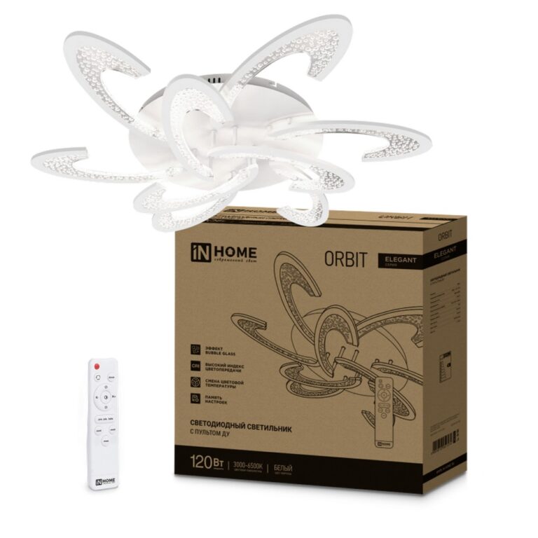 Светильник светодиодный ELEGANT ORBIT 120Вт 230В 3000-6500K 8400Лм 925х810х120мм c пультом ДУ белый IN HOME