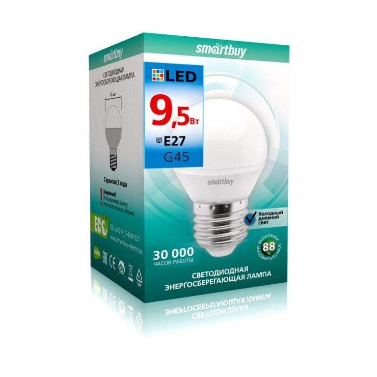 Светодиодная (LED) Лампа Smartbuy-G45-9,5W/6000/E27 (SBL-G45-9_5-60K-E27)