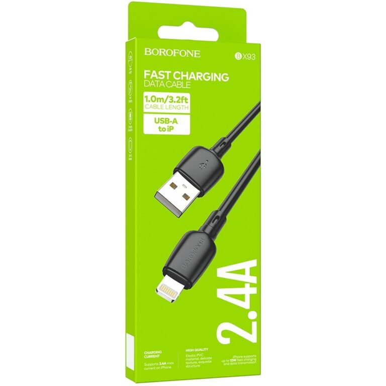 Кабель USB-8pin Borofone BX93 Super.1.0м,круглый,3.0А, PD27Bт,черный(1/360)