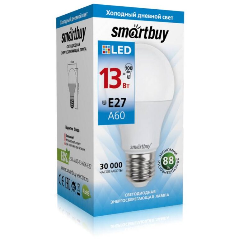 Светодиодная (LED) Лампа Smartbuy-A60-13W/6000 (SBL-A60-13-60K-E27)