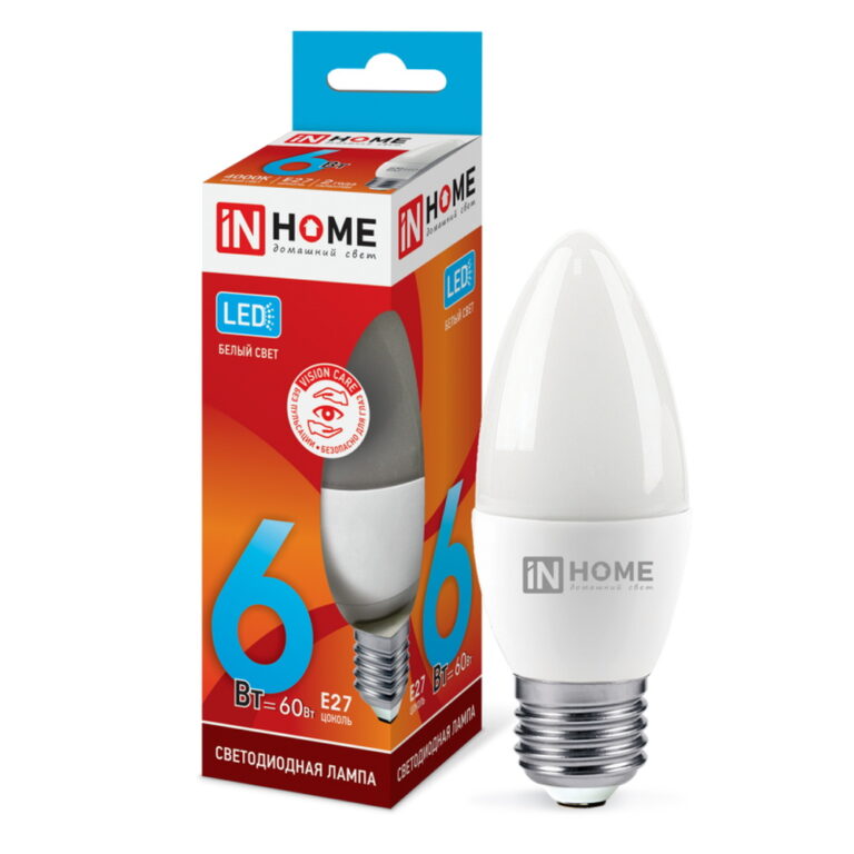 Лампа светодиодная LED-СВЕЧА-VC 6Вт 230В Е27 4000К 540Лм IN HOME