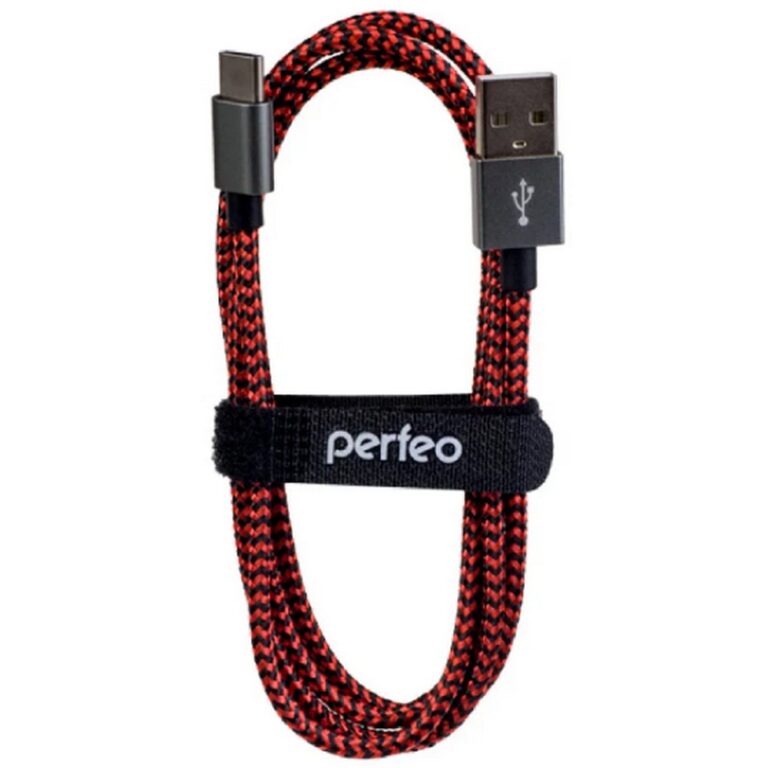 PERFEO Кабель USB A вилка - Type-C вилка, черно-красный, длина 1 м. (U4901)