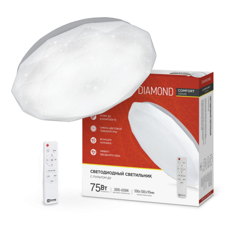 Светильник светодиодный COMFORT DIAMOND 75Вт 230В 3000-6500K 6000Лм 480x80мм с пультом ДУ IN HOME