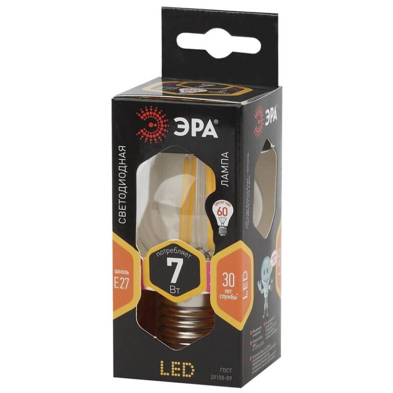 Лампочка светодиодная ЭРА F-LED P45-7W-827-E27 E27 / Е27 7Вт филамент шар теплый белый свет